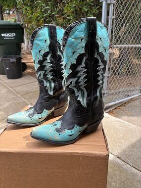Dan Post  Snip Toe leather western boots featuring black leather with turquoise